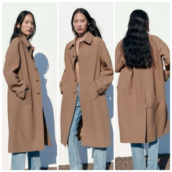 Zara Jackets & Blazers - New Zara Champagne Long Pocket Coat Ref 2848/948 Small